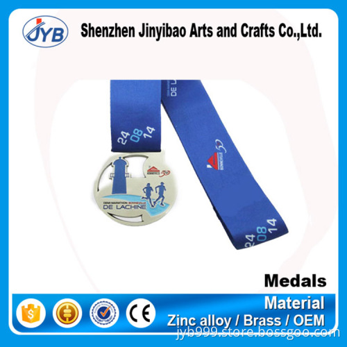 Design your own style silver plated commemorative medal with ribbon